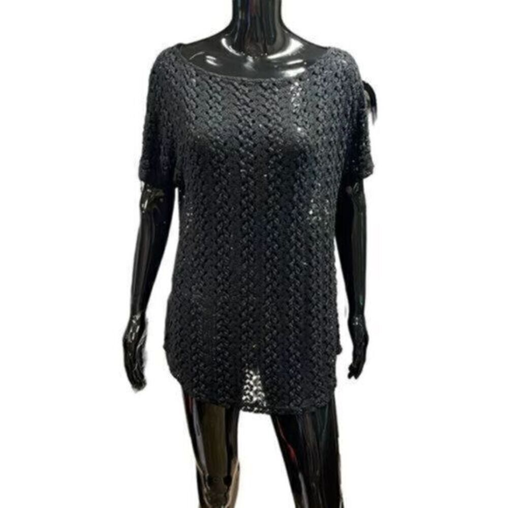 Anthropologie Staring at Stars black crochet short sleeve sweater size medium